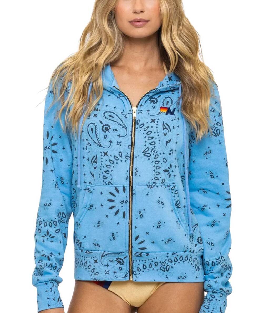 NEW AVIATOR NATION bandana zip hoodie in sky blue